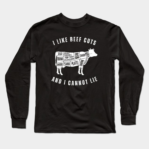 I Like Beef Cuts - Funny Cow Graphic - White Long Sleeve T-Shirt by Autonomy Prints